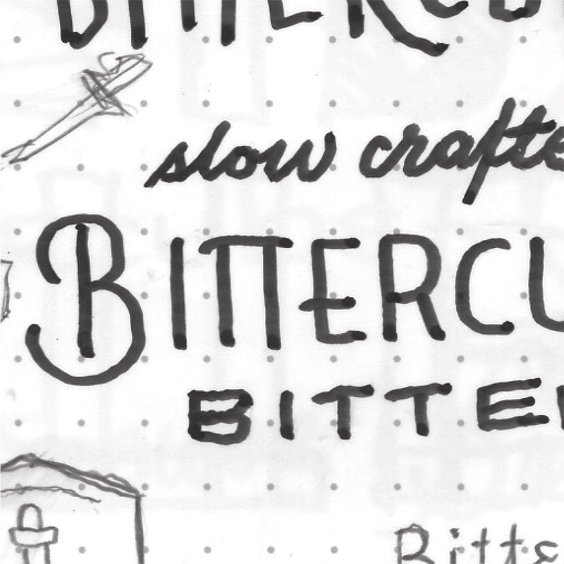 One of the original design sketches for the bittercube word mark