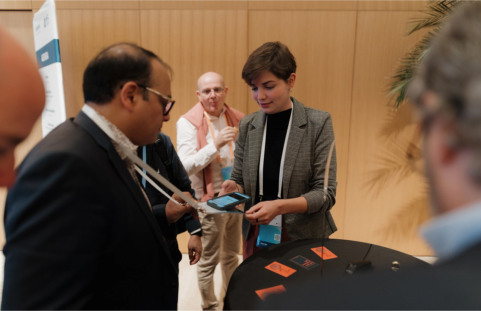 Checking a QR Code on a lanyard