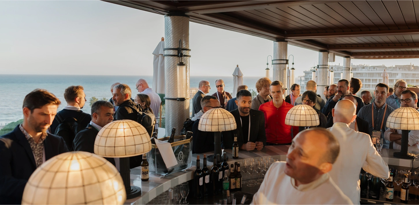 Guests enjoying themselves at a rooftop bar